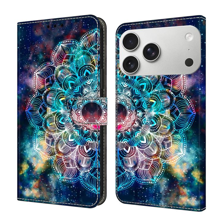 For iPhone 17 Pro Max Crystal-Like Painted Vegan Leather Phone Case(Gyroscope Flower)