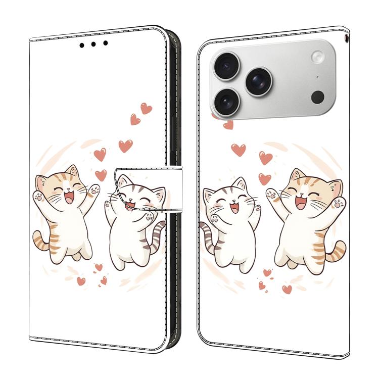 For iPhone 17 Pro Max Crystal-Like Painted Vegan Leather Phone Case(Heart & Cat)