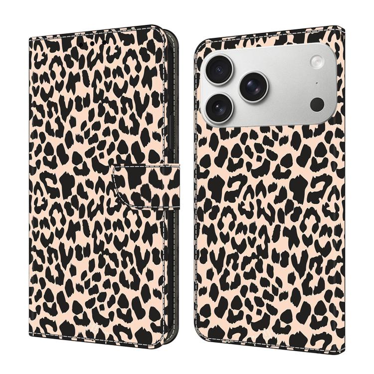 For iPhone 17 Pro Max Crystal-Like Painted Vegan Leather Phone Case(Leopard Print)