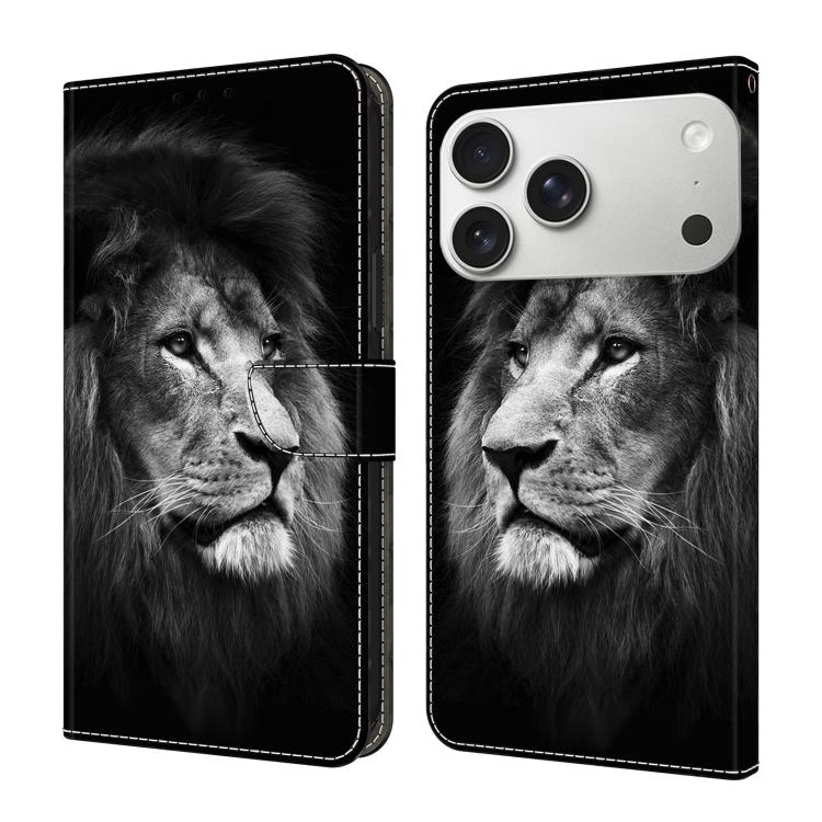 For iPhone 17 Pro Max Crystal-Like Painted Vegan Leather Phone Case(Lion)