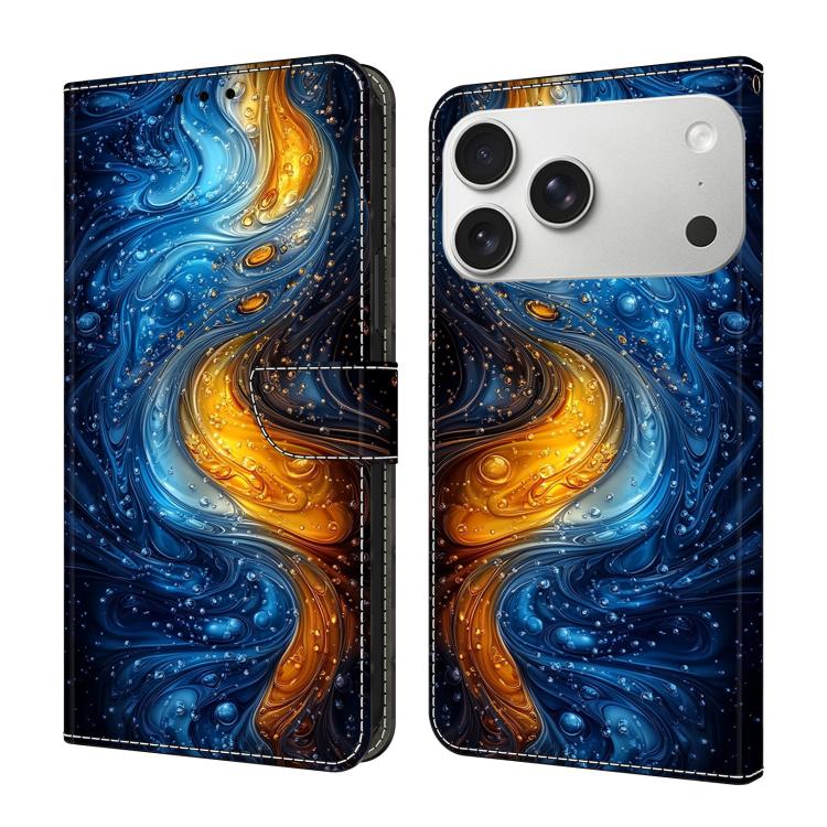 For iPhone 17 Pro Max Crystal-Like Painted Vegan Leather Phone Case(Liquid)