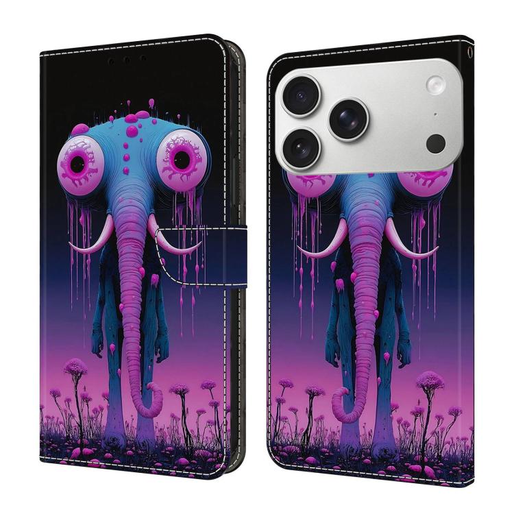 For iPhone 17 Pro Max Crystal-Like Painted Vegan Leather Phone Case(Long Nosed Elephant)