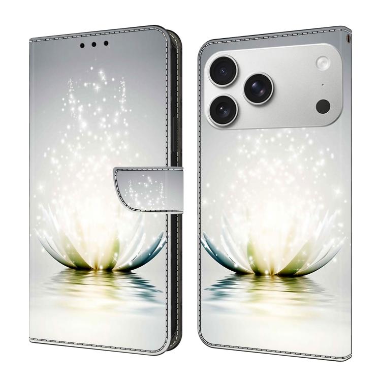 For iPhone 17 Pro Max Crystal-Like Painted Vegan Leather Phone Case(Lotus Under The Lamp)