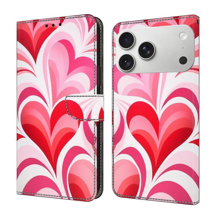 For iPhone 17 Pro Max Crystal-Like Painted Vegan Leather Phone Case(Love Hearts)