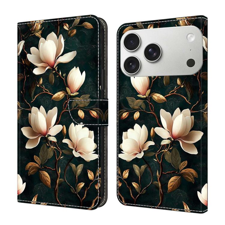 For iPhone 17 Pro Max Crystal-Like Painted Vegan Leather Phone Case(Magnolia)