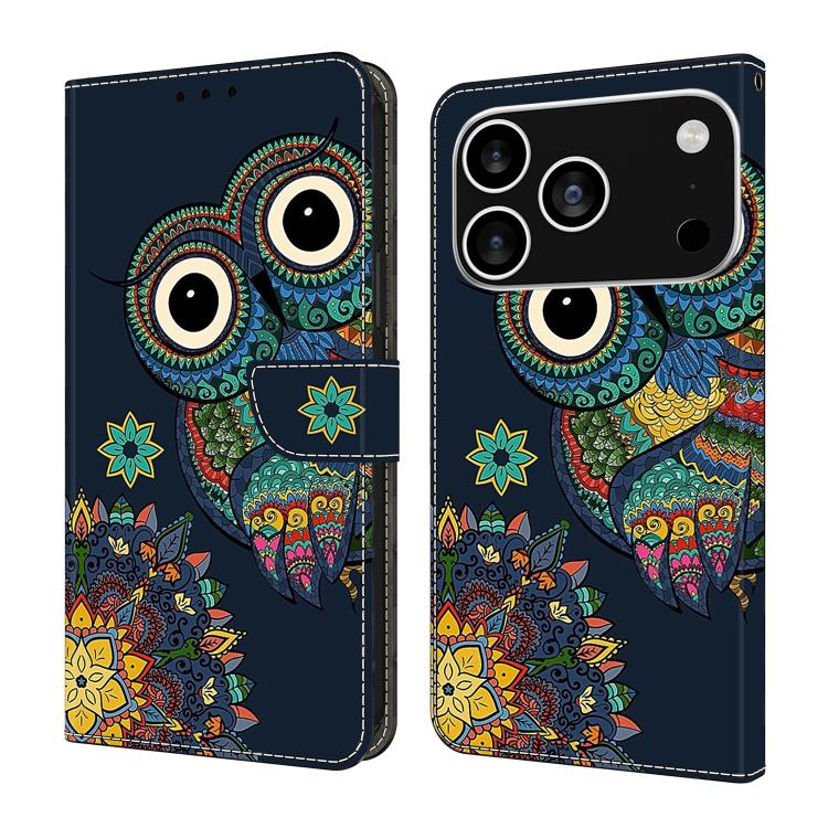 For iPhone 17 Pro Max Crystal-Like Painted Vegan Leather Phone Case(Mandala Owl)