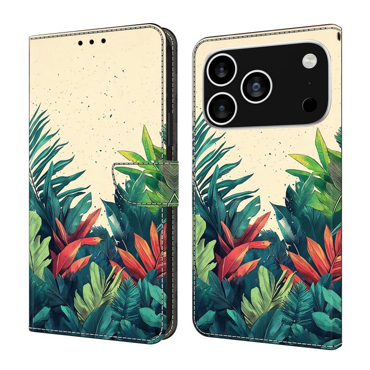 For iPhone 17 Pro Max Crystal-Like Painted Vegan Leather Phone Case(Many Leaves)