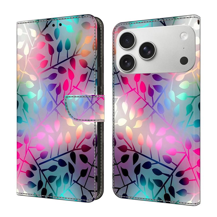 For iPhone 17 Pro Max Crystal-Like Painted Vegan Leather Phone Case(Maple Leaf)