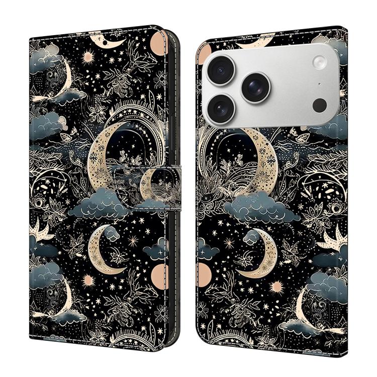 For iPhone 17 Pro Max Crystal-Like Painted Vegan Leather Phone Case(Moon)