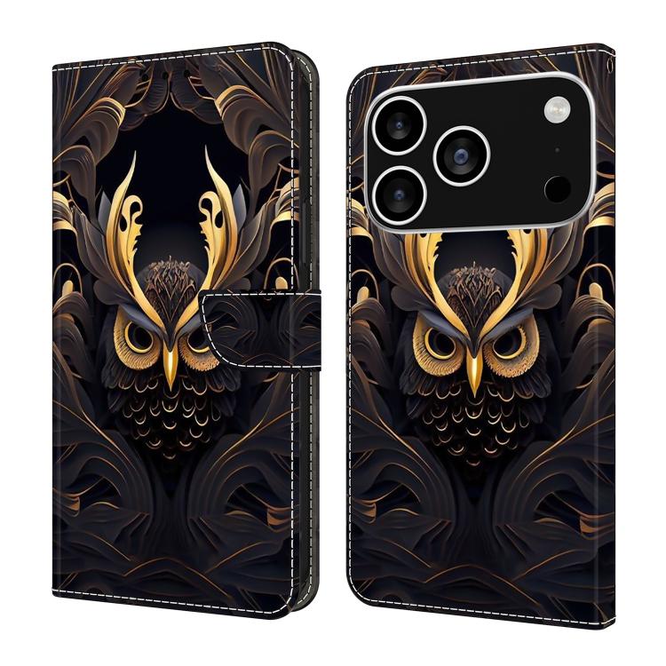 For iPhone 17 Pro Max Crystal-Like Painted Vegan Leather Phone Case(Mystic Owl)