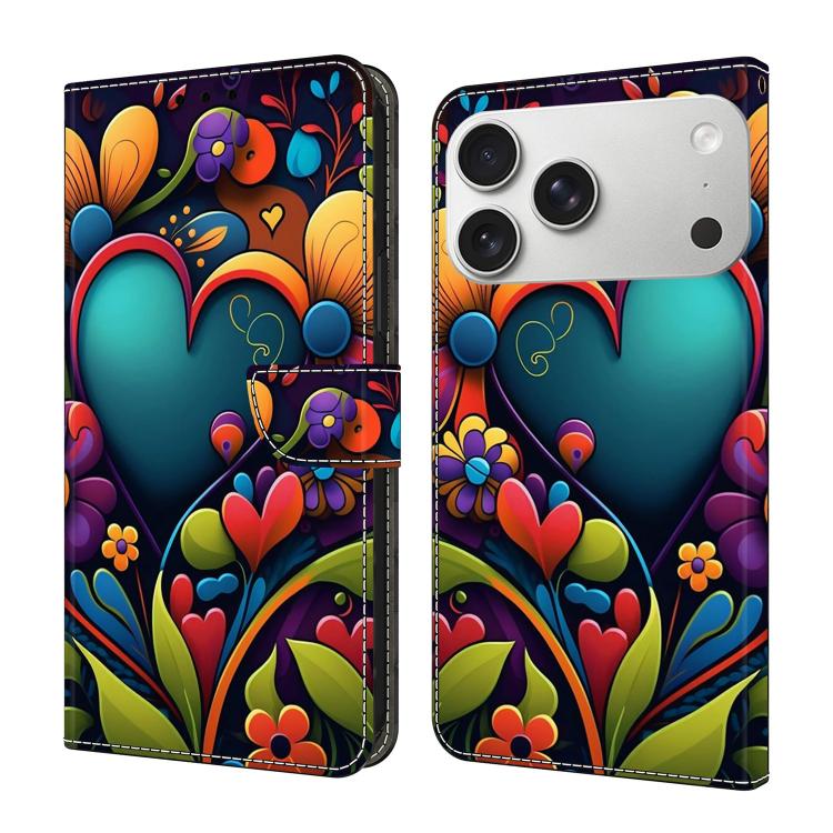 For iPhone 17 Pro Max Crystal-Like Painted Vegan Leather Phone Case(Oil Painted Flowers)