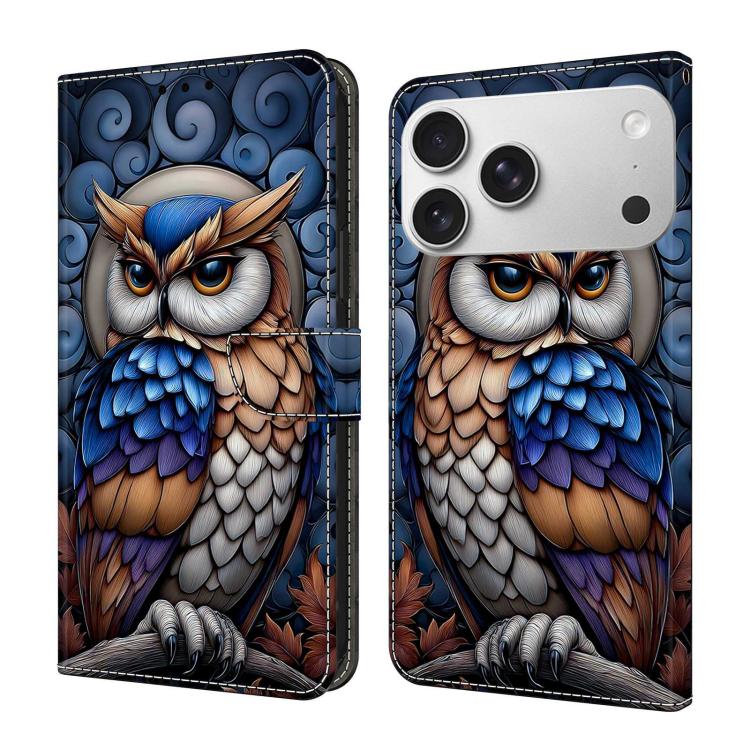 For iPhone 17 Pro Max Crystal-Like Painted Vegan Leather Phone Case(Owl)