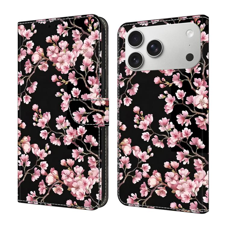 For iPhone 17 Pro Max Crystal-Like Painted Vegan Leather Phone Case(Peach Blossom)