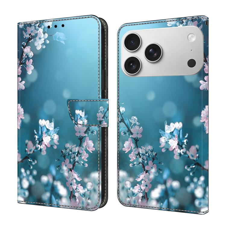 For iPhone 17 Pro Max Crystal-Like Painted Vegan Leather Phone Case(Plum Bossom)