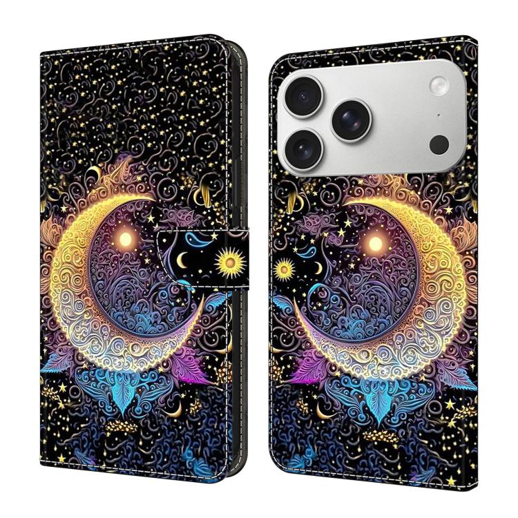 For iPhone 17 Pro Max Crystal-Like Painted Vegan Leather Phone Case(Radiant Moon)