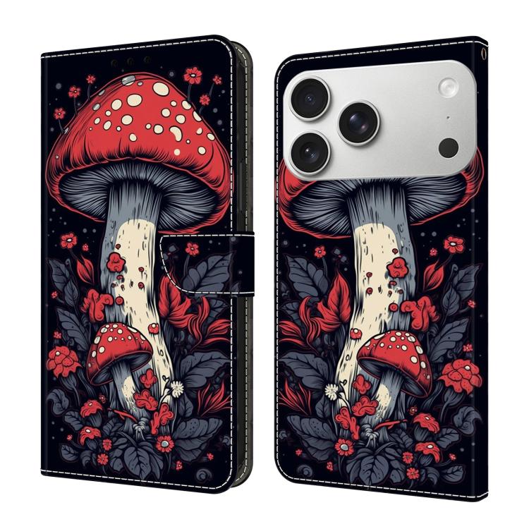 For iPhone 17 Pro Max Crystal-Like Painted Vegan Leather Phone Case(Red Mushroom)