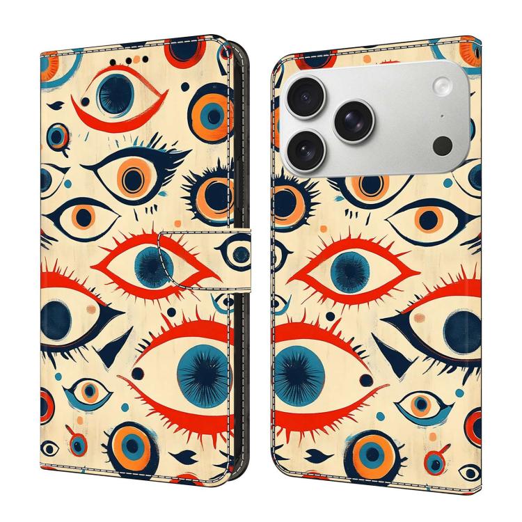 For iPhone 17 Pro Max Crystal-Like Painted Vegan Leather Phone Case(Retro Eyes)