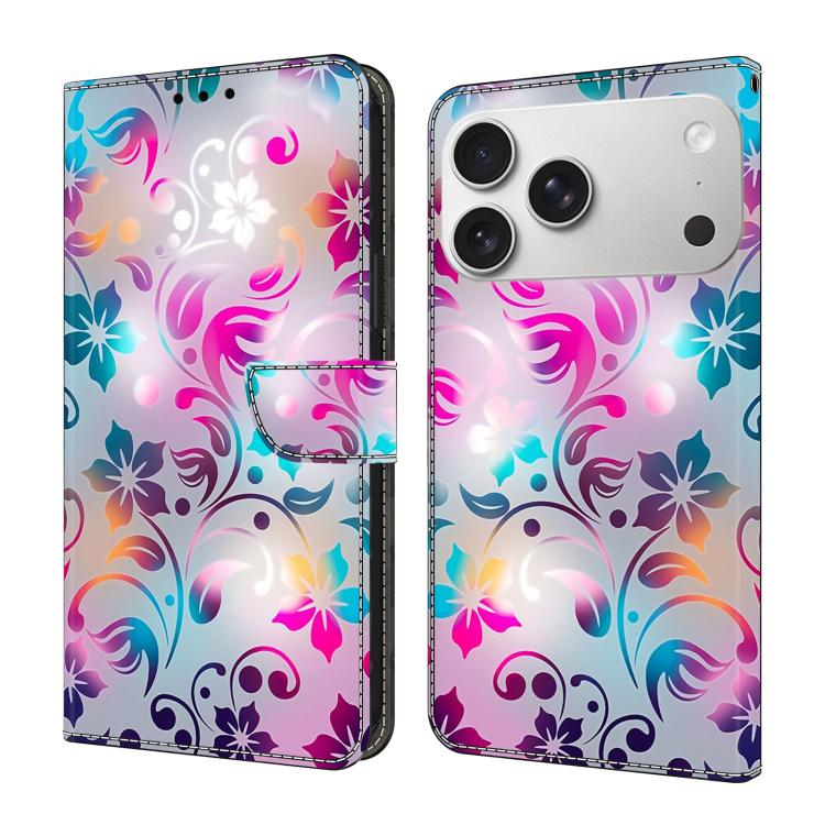 For iPhone 17 Pro Max Crystal-Like Painted Vegan Leather Phone Case(Retro Flowers)