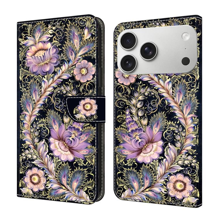 For iPhone 17 Pro Max Crystal-Like Painted Vegan Leather Phone Case(Retro Golden Cross)