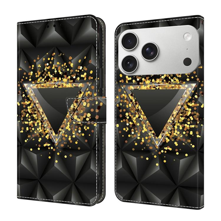 For iPhone 17 Pro Max Crystal-Like Painted Vegan Leather Phone Case(Rhombus)