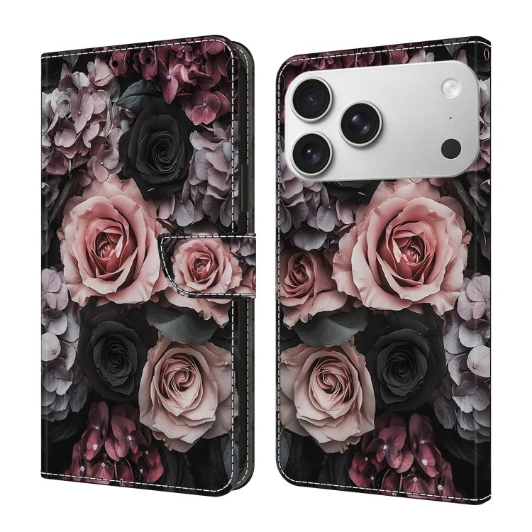 For iPhone 17 Pro Max Crystal-Like Painted Vegan Leather Phone Case(Rose)