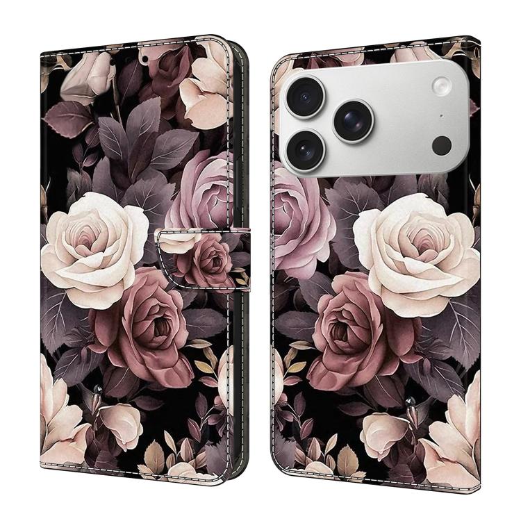 For iPhone 17 Pro Max Crystal-Like Painted Vegan Leather Phone Case(Roses)