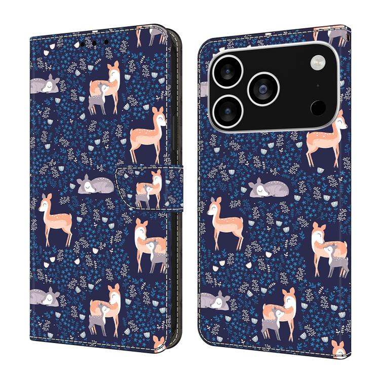 For iPhone 17 Pro Max Crystal-Like Painted Vegan Leather Phone Case(Sika Deer)