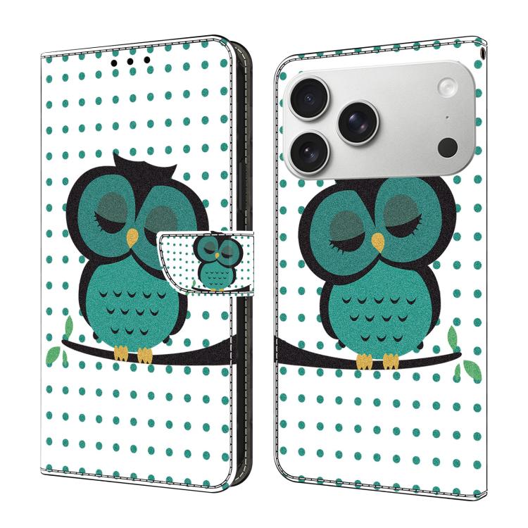 For iPhone 17 Pro Max Crystal-Like Painted Vegan Leather Phone Case(Sleeping Owl)