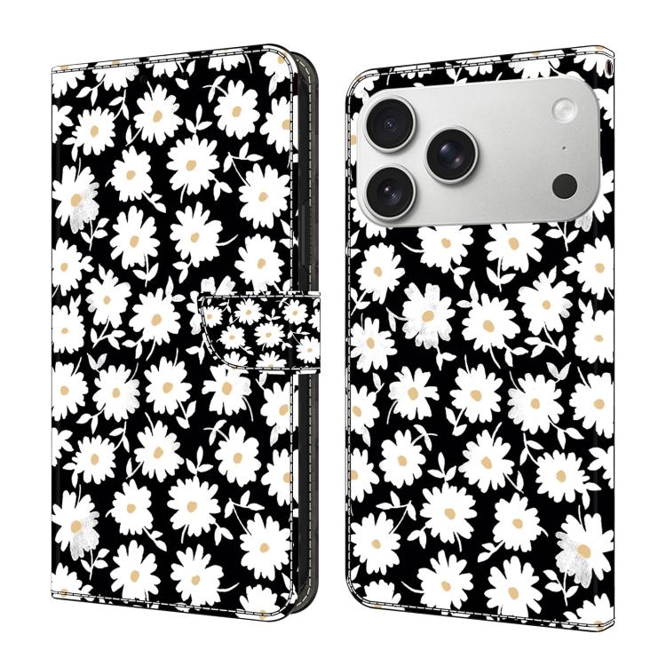 For iPhone 17 Pro Max Crystal-Like Painted Vegan Leather Phone Case(Small Floral Print)