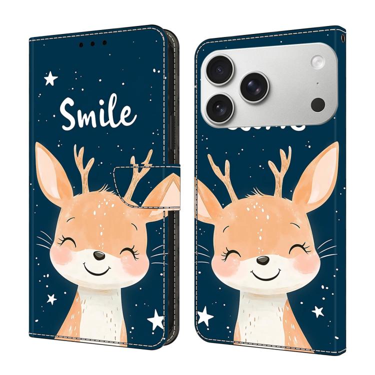 For iPhone 17 Pro Max Crystal-Like Painted Vegan Leather Phone Case(Smiling Deer)