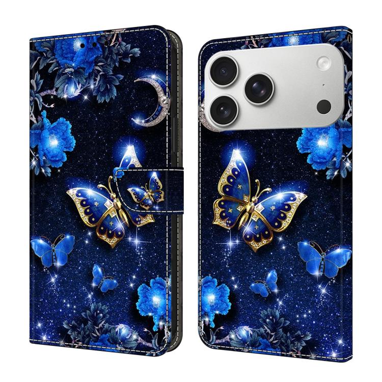 For iPhone 17 Pro Max Crystal-Like Painted Vegan Leather Phone Case(Sparkling Diamond Butterfly)