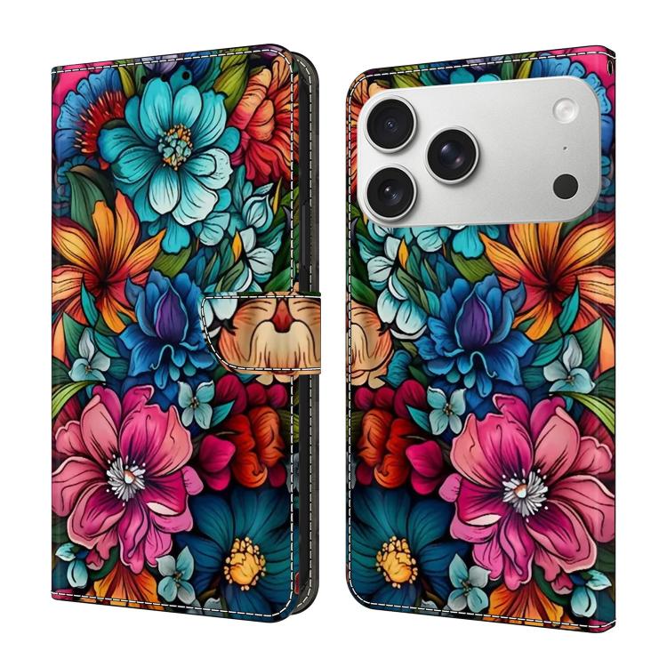 For iPhone 17 Pro Max Crystal-Like Painted Vegan Leather Phone Case(Stamen)