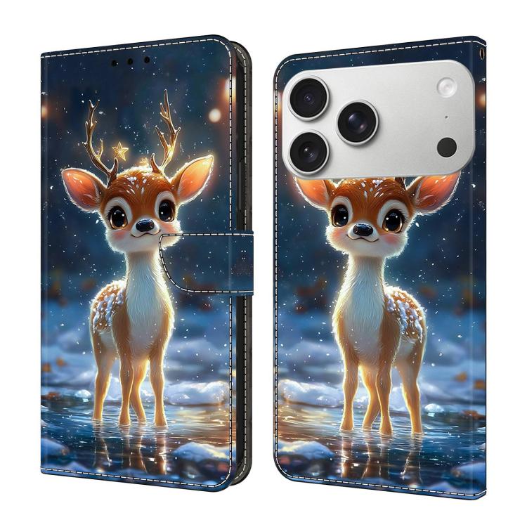 For iPhone 17 Pro Max Crystal-Like Painted Vegan Leather Phone Case(Starry Deer)