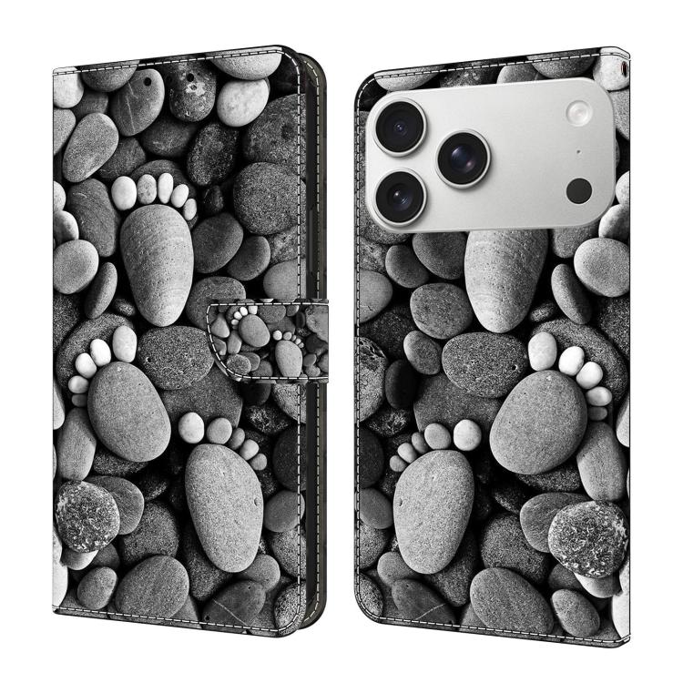 For iPhone 17 Pro Max Crystal-Like Painted Vegan Leather Phone Case(Stone Footprints)