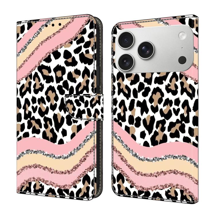 For iPhone 17 Pro Max Crystal-Like Painted Vegan Leather Phone Case(Stripes and Leopard)