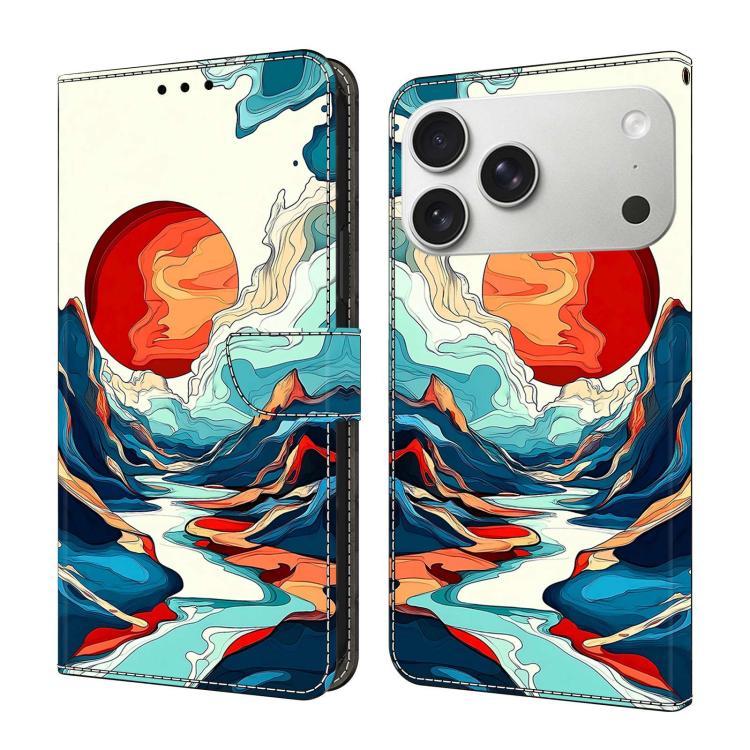 For iPhone 17 Pro Max Crystal-Like Painted Vegan Leather Phone Case(Sun)