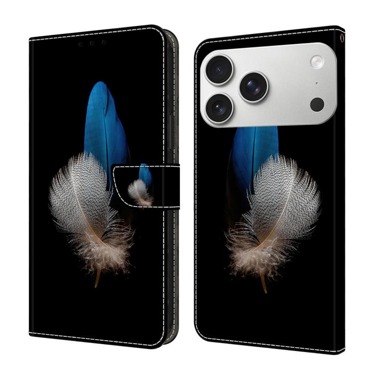 For iPhone 17 Pro Max Crystal-Like Painted Vegan Leather Phone Case(Two Feathers)