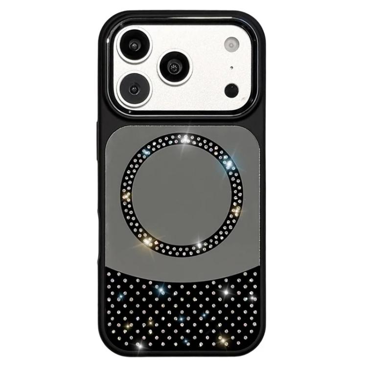 For iPhone 17 Pro Max Crystal Mirror Surface Rhinestone Magnetic Phone Case(Black)