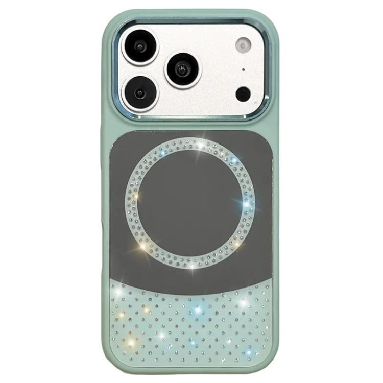For iPhone 17 Pro Max Crystal Mirror Surface Rhinestone Magnetic Phone Case(Blue)