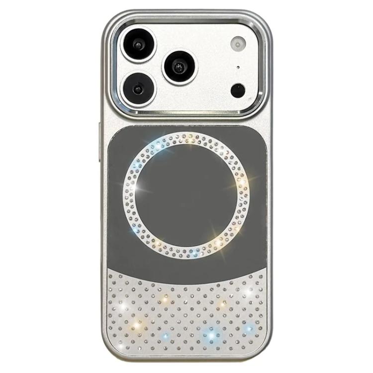 For iPhone 17 Pro Max Crystal Mirror Surface Rhinestone Magnetic Phone Case(White)