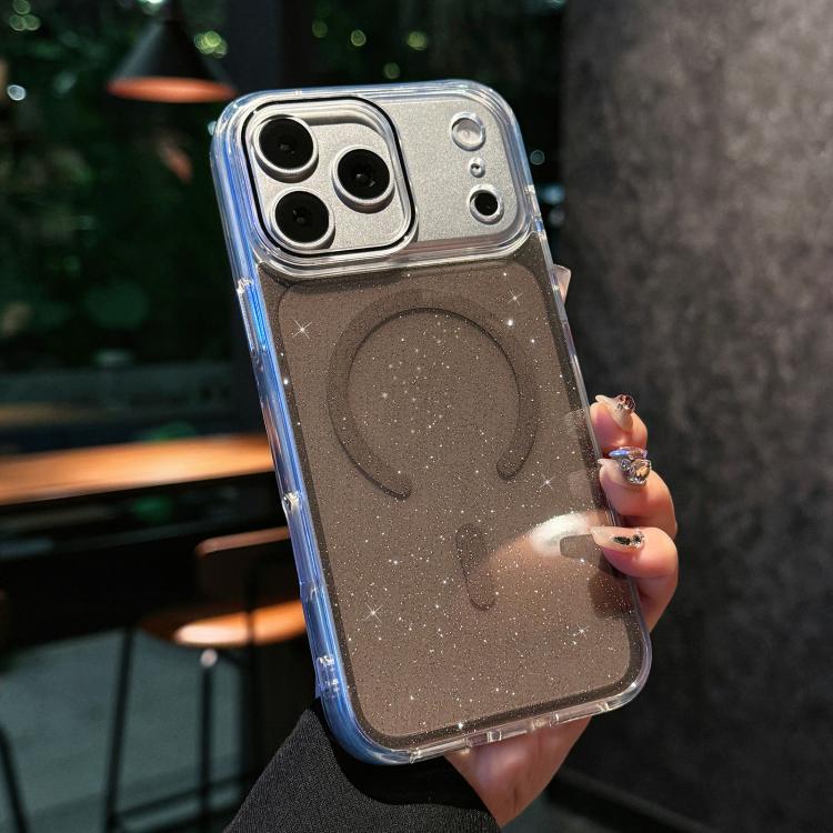 For iPhone 17 Pro Max Crystal Shimmer Acrylic Magnetic Phone Case(Black)