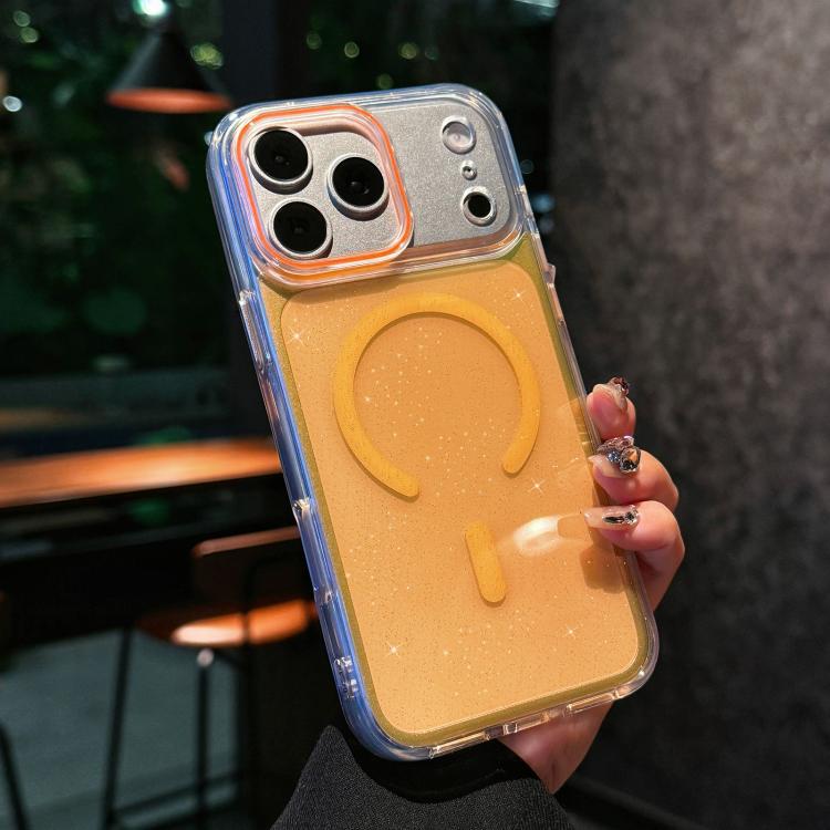 For iPhone 17 Pro Max Crystal Shimmer Acrylic Magnetic Phone Case(Orange)