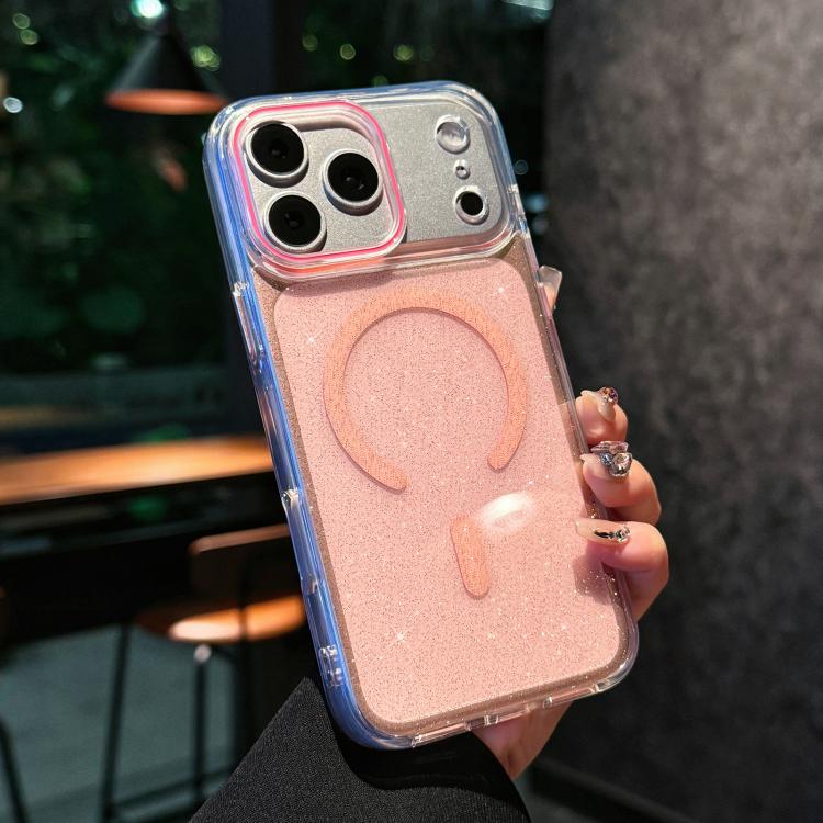 For iPhone 17 Pro Max Crystal Shimmer Acrylic Magnetic Phone Case(Pink)