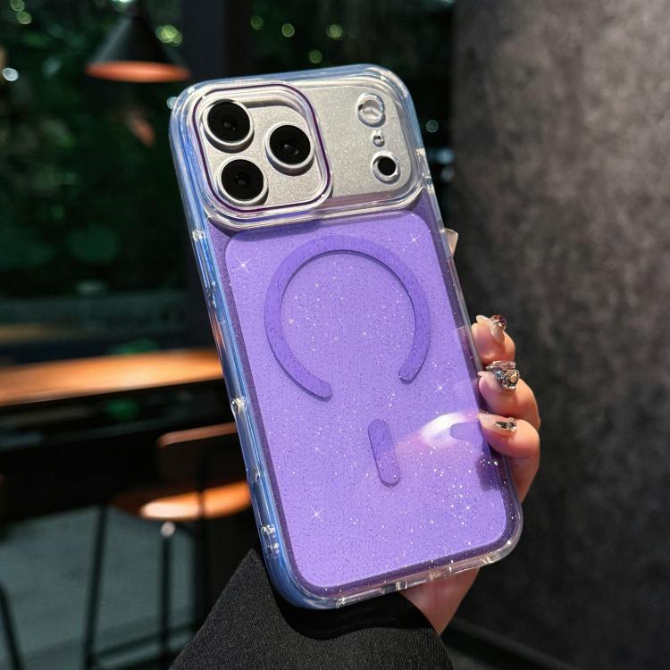 For iPhone 17 Pro Max Crystal Shimmer Acrylic Magnetic Phone Case(Purple)