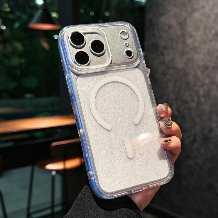 For iPhone 17 Pro Max Crystal Shimmer Acrylic Magnetic Phone Case(White)