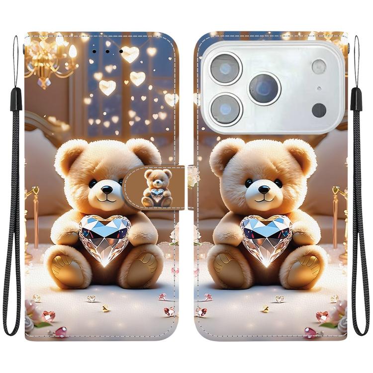 For iPhone 17 Pro Max Crystal Texture Colored Drawing Leather Phone Case(Diamond Bear)