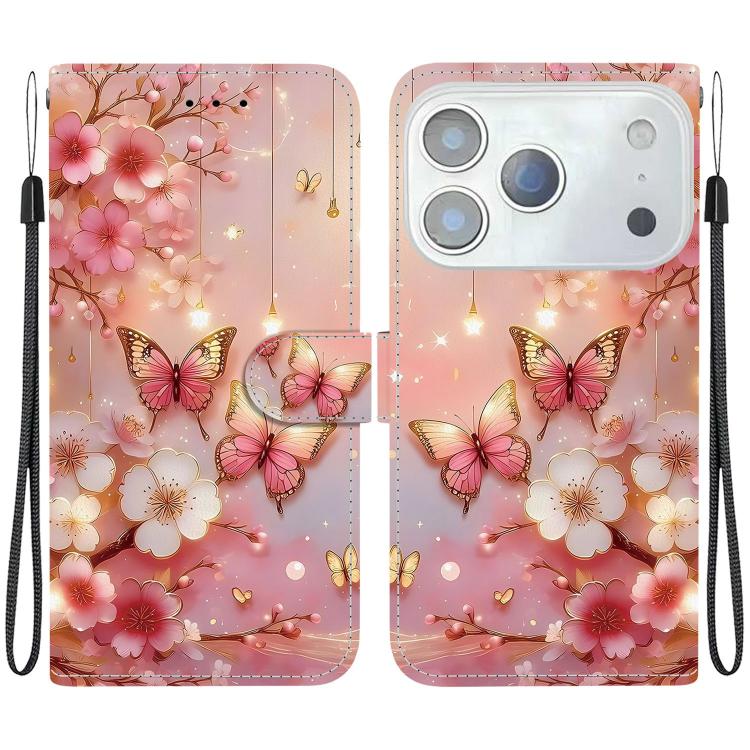 For iPhone 17 Pro Max Crystal Texture Colored Drawing Leather Phone Case(Lantern Butterflies)