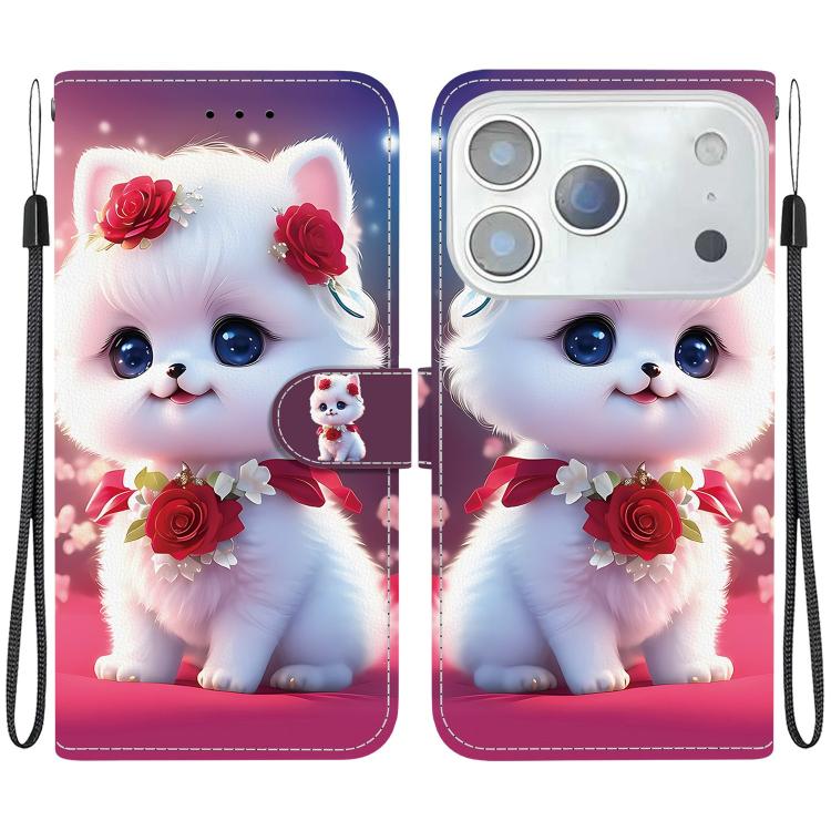 For iPhone 17 Pro Max Crystal Texture Colored Drawing Leather Phone Case(Rose Cat)