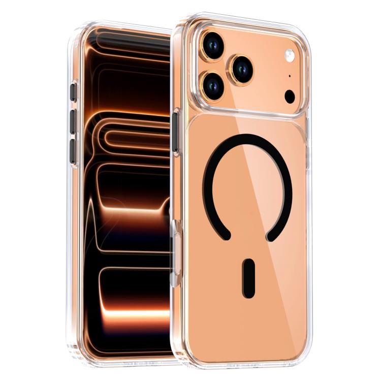 For iPhone 17 Pro Max Crystal Transparent Magnetic Phone Case(Black)