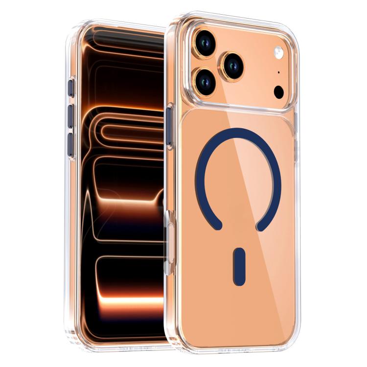For iPhone 17 Pro Max Crystal Transparent Magnetic Phone Case(Blue)